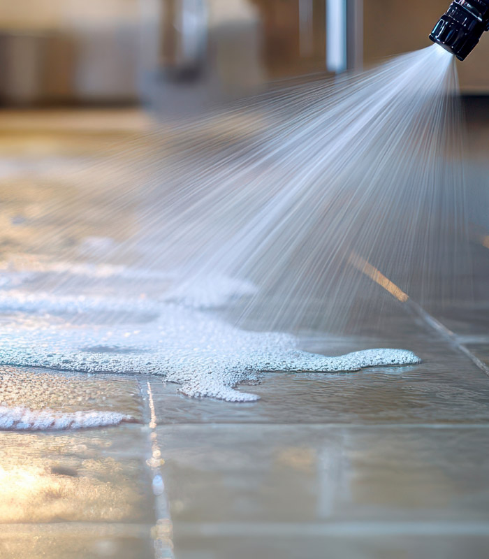 Cleaning tiled restaurant kitchen floors